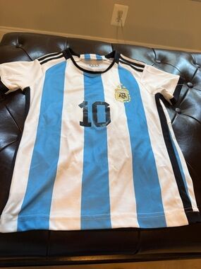 Kids Argentina Stripe Soccer Jersey - Light Blue & White